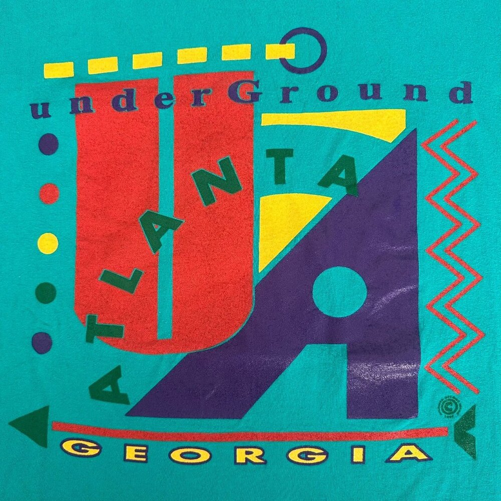 Vintage 90s Atlanta Underground T-Shirt Teal XL Single Stitch Tourist Colorful - Picture 2 of 6